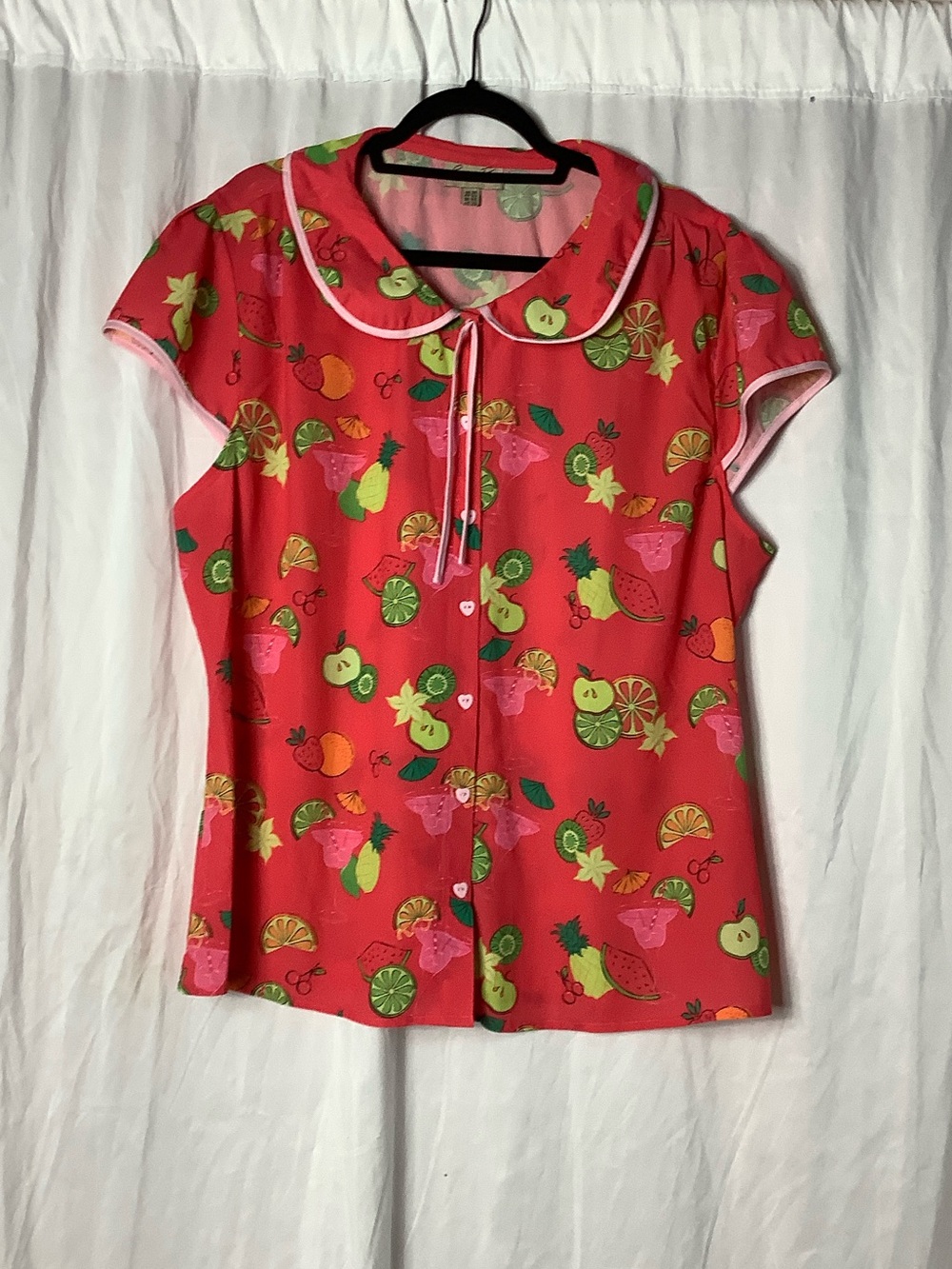 Lindy Bop Red Fruit-Print Button Front Top